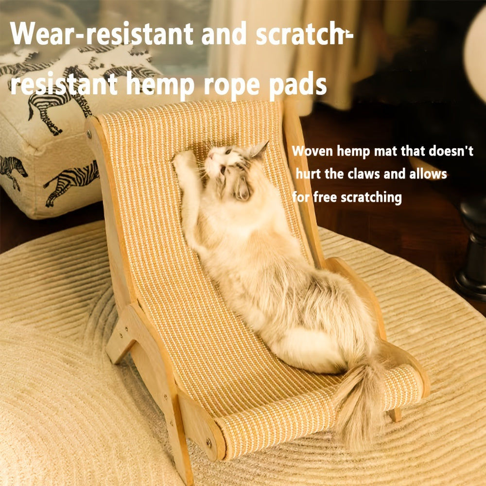 Natural Wood Durable Sisal Cat Hammock With Scratching Board - Multifunctional Indoor Cat Furniture, Ergonomic Lounger For Rest And Play, Scratch-Resistant And Wear-Resistant