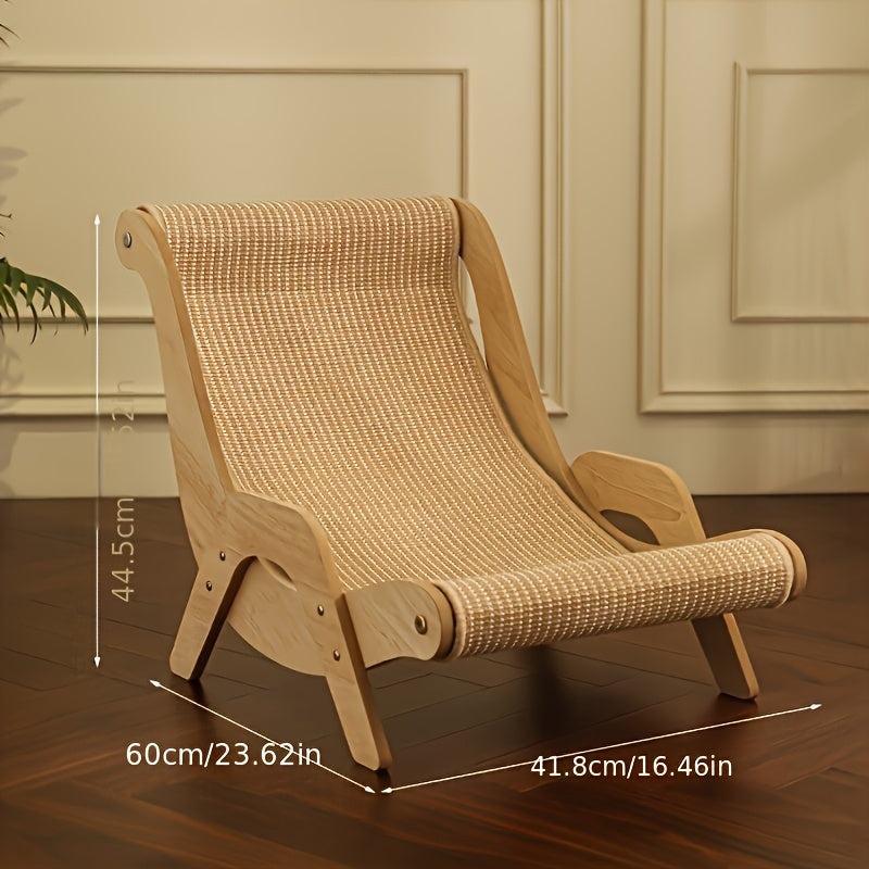 Natural Wood Durable Sisal Cat Hammock With Scratching Board - Multifunctional Indoor Cat Furniture, Ergonomic Lounger For Rest And Play, Scratch-Resistant And Wear-Resistant