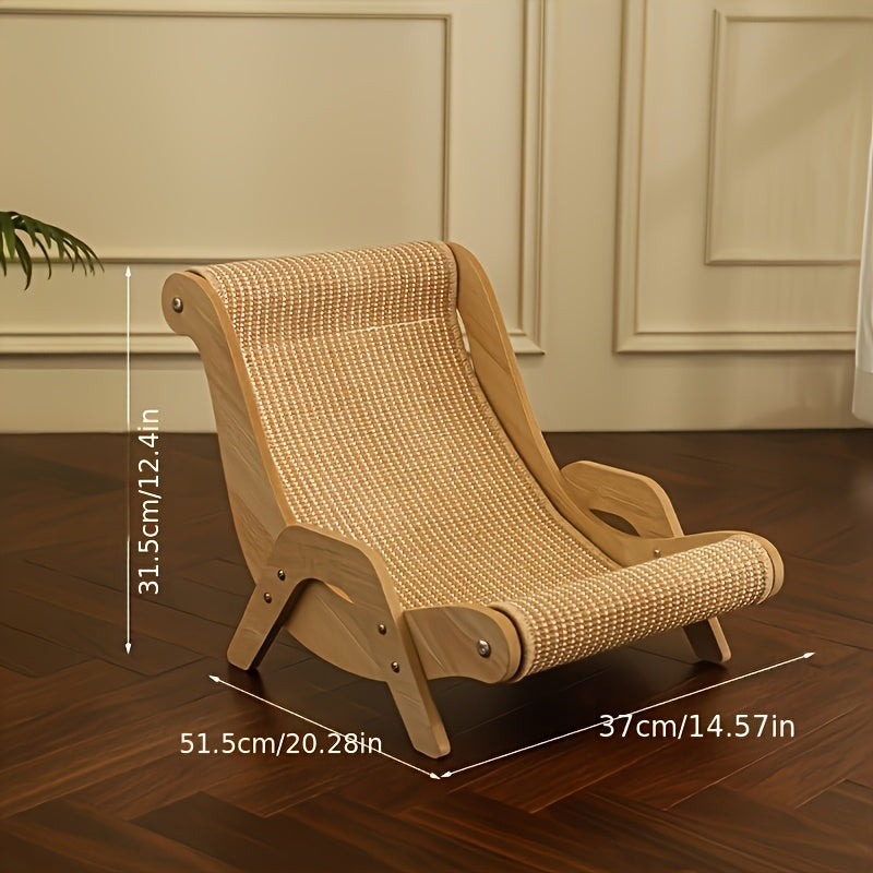 Natural Wood Durable Sisal Cat Hammock With Scratching Board - Multifunctional Indoor Cat Furniture, Ergonomic Lounger For Rest And Play, Scratch-Resistant And Wear-Resistant