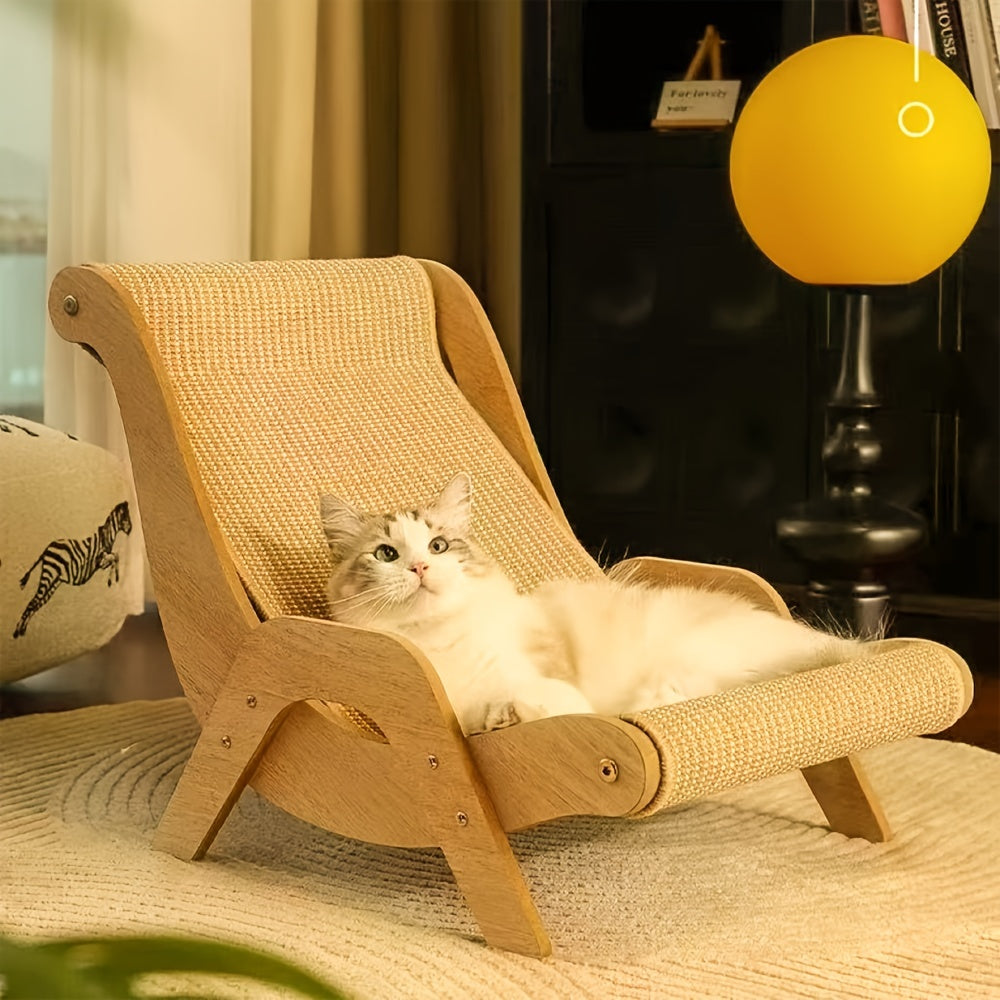 Natural Wood Durable Sisal Cat Hammock With Scratching Board - Multifunctional Indoor Cat Furniture, Ergonomic Lounger For Rest And Play, Scratch-Resistant And Wear-Resistant