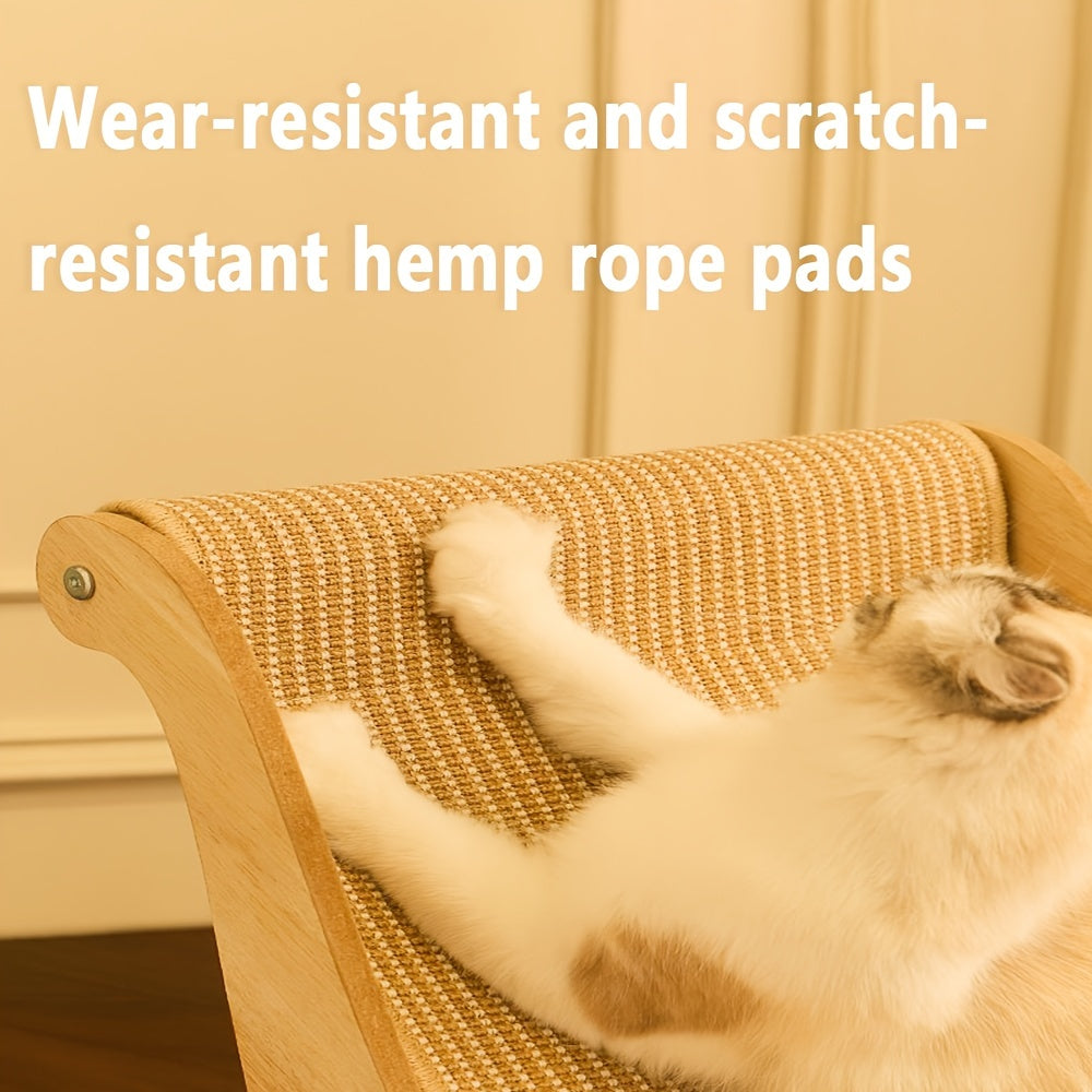 Natural Wood Durable Sisal Cat Hammock With Scratching Board - Multifunctional Indoor Cat Furniture, Ergonomic Lounger For Rest And Play, Scratch-Resistant And Wear-Resistant