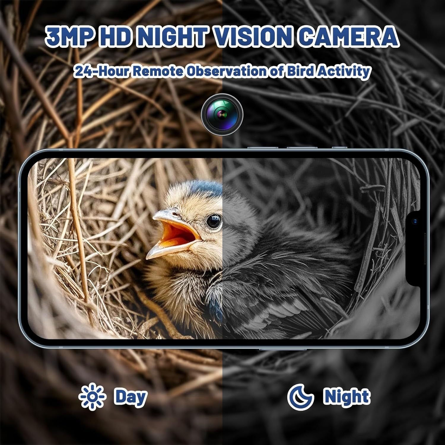 Smart Bird House,Bird Feeder With Camera - Ai Bird Species Identification, 3MP HD Photos, Inside 2.4G-Wi-Fi,1.5In Focus, Blue