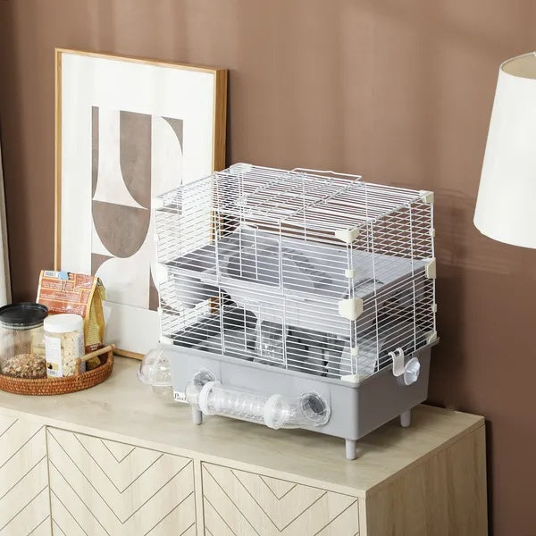 2-Tier Hamster Cage With Sand Bathroom, Running Wheel, Water Bottle