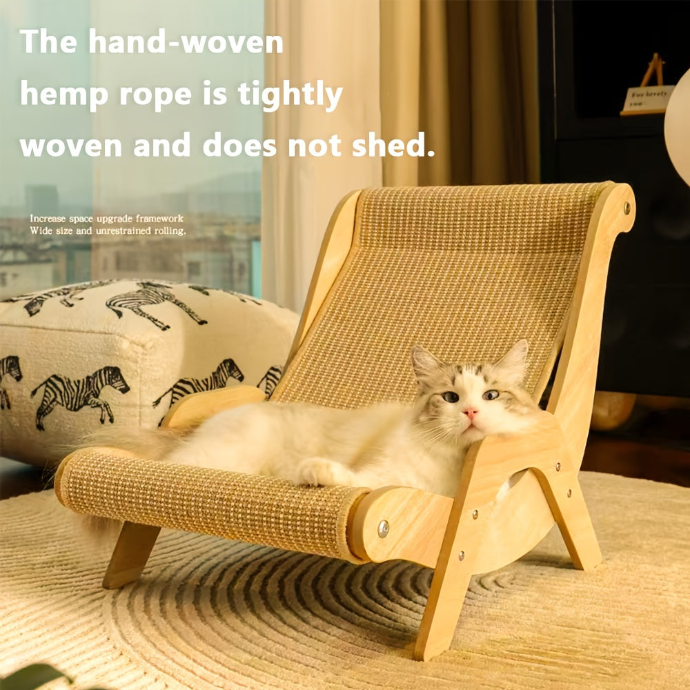 Natural Wood Durable Sisal Cat Hammock With Scratching Board - Multifunctional Indoor Cat Furniture, Ergonomic Lounger For Rest And Play, Scratch-Resistant And Wear-Resistant